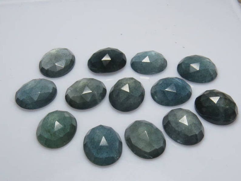 Rose Cut Faceted Oval Shape Cabochon size 10 pcs So Gorgeous High Quality Natural Color MOSS AQUAMARINE 10x12 mm