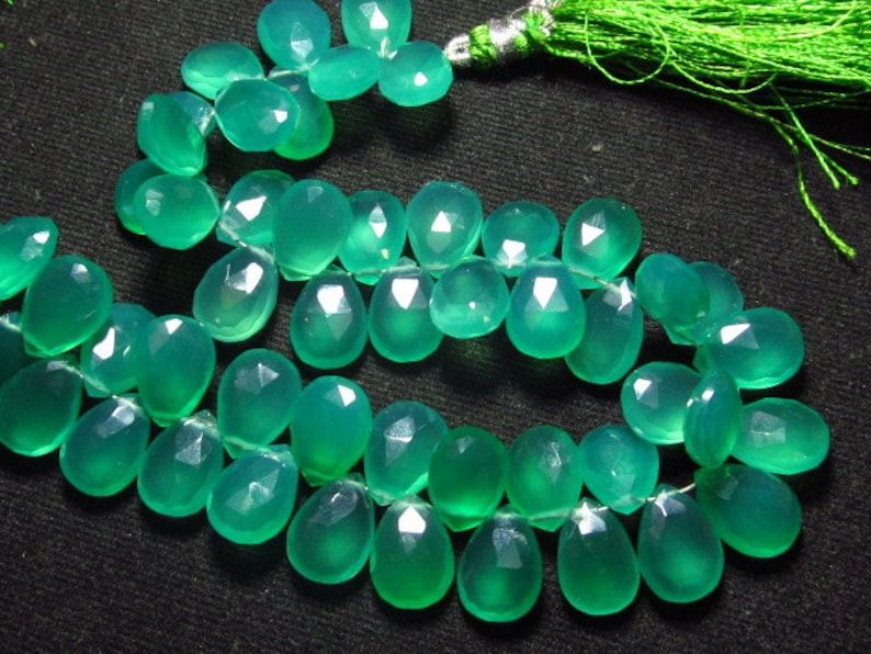 GREEN Onyx 8x11 mm Long Gorgeous Green Colour Faceted Sparkle NEW Arrival 12 strand Matched Pair
