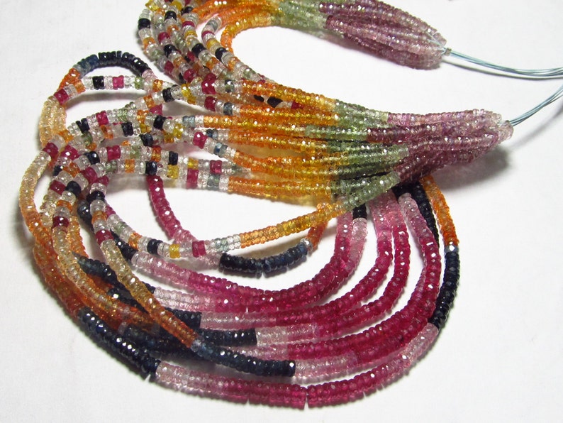 Tope Quality Excellent Sparkle Micro Fine Faceted Tyre shape Beads 8 inches Strand size 3.5-4 mm Natural Multy SAPPHIRE Genuine