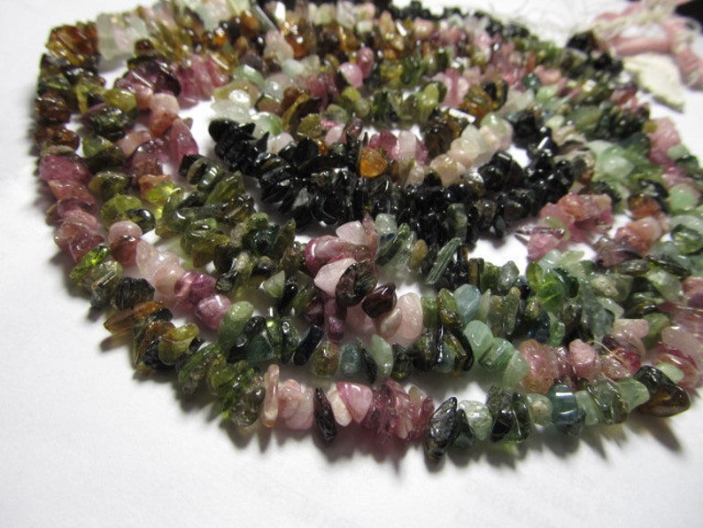 5-8 mm approx Tourmaline Natural Rough Chip size Multy Colour 32 inches Full Strand