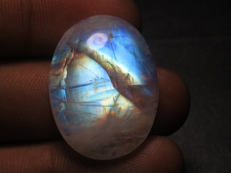 High Quality Gorgeous Blue Fire Strong Flash Oval shape Cabochon 20x26 mm Huge Size Rainbow Moonstone