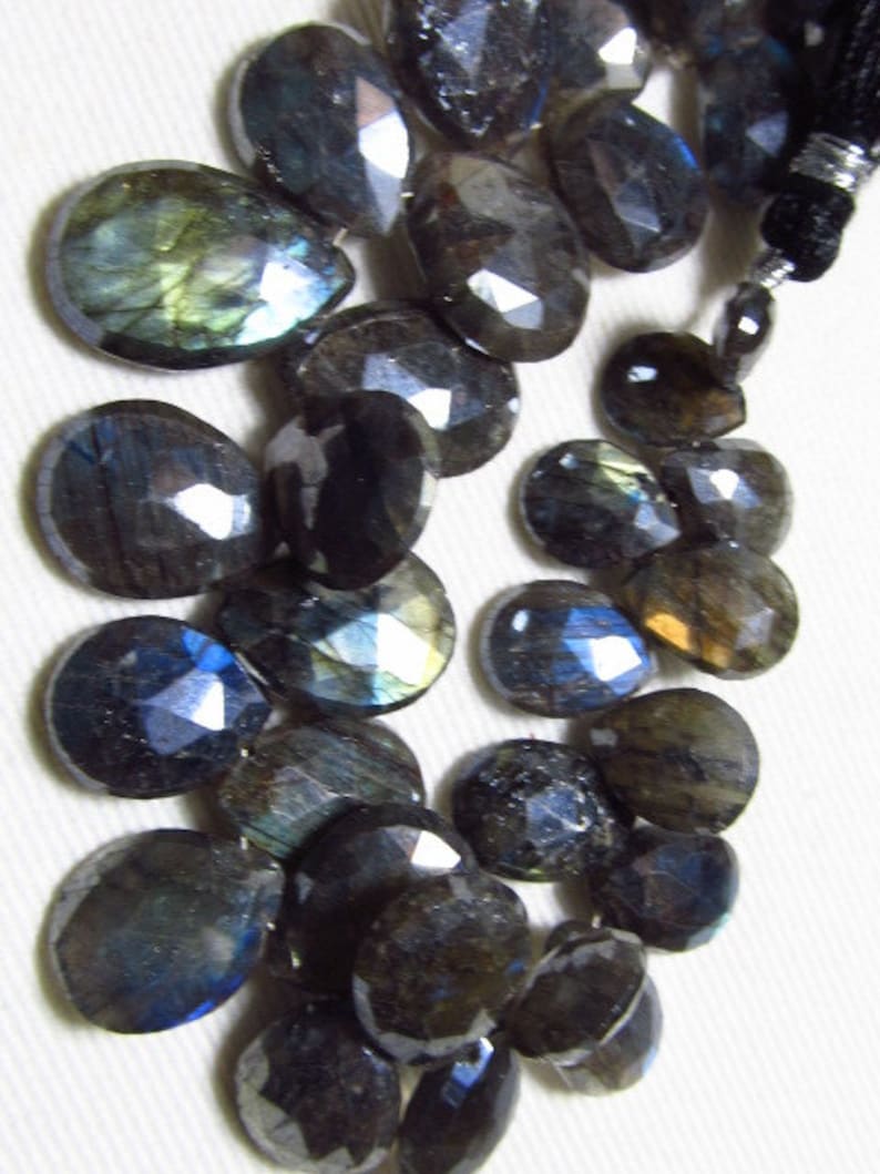 174 Crt LABRADORITE 8-17 mm Mystick Coatted Faceted Pear Briolettes Super Sparkle Nice Multy Flashy Fire Huge Size 8 inches
