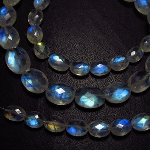 AAAAA High Quality Rainbow MOONSTONE Faceted Oval Briolttes Full Blue Multy strong Fire Sparkle size 5x7 8x11 mm 51 pcs image 3