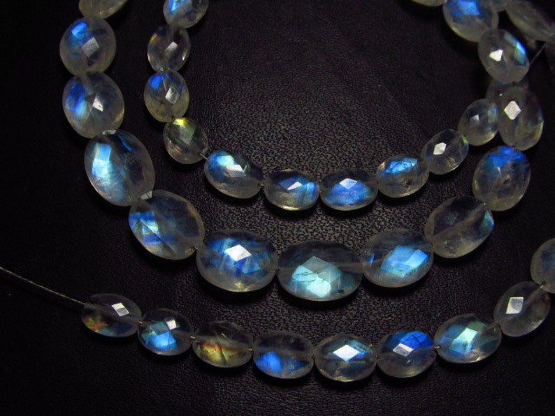 AAAAA High Quality Rainbow MOONSTONE Faceted Oval Briolttes Full Blue Multy strong Fire Sparkle size 5x7 8x11 mm 51 pcs image 3
