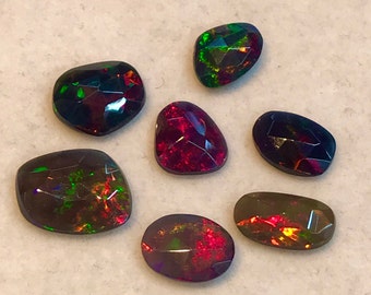Opal - AAAA+++  welo Ethiopian Opal Natural opal - Black Smoked Opals Fine Cut Rose Cut slices super sparkle - size 7x10 -10.5x14 mm - 7 pcs