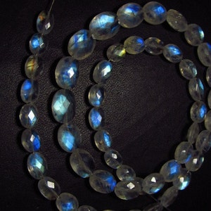 AAAAA High Quality Rainbow MOONSTONE Faceted Oval Briolttes Full Blue Multy strong Fire Sparkle size 5x7 8x11 mm 51 pcs image 5