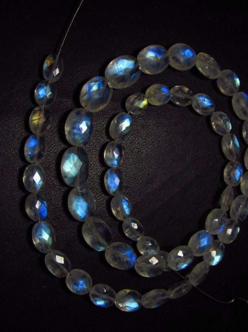 AAAAA High Quality Rainbow MOONSTONE Faceted Oval Briolttes Full Blue Multy strong Fire Sparkle size 5x7 8x11 mm 51 pcs image 5