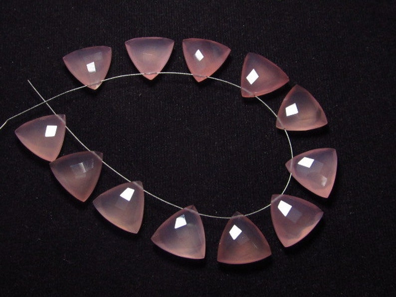 Faceted Trillion Shape Briolett Sparkle 5 Matched Pairs Calibrated size 14x14 mm Gorgeous Pink Rose CHALCEDONY