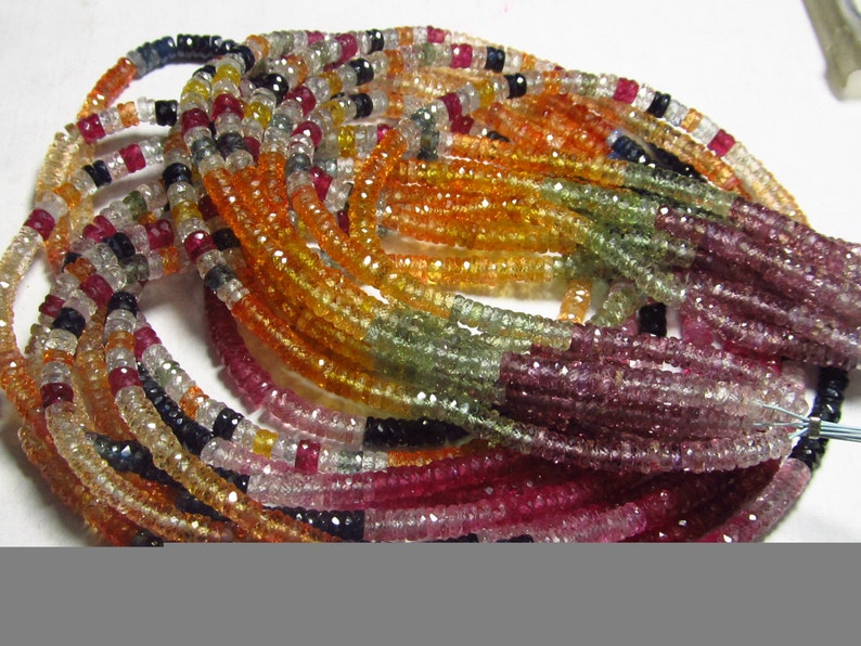 Tope Quality Excellent Sparkle Micro Fine Faceted Tyre shape Beads 8 inches Strand size 3.5-4 mm Natural Multy SAPPHIRE Genuine