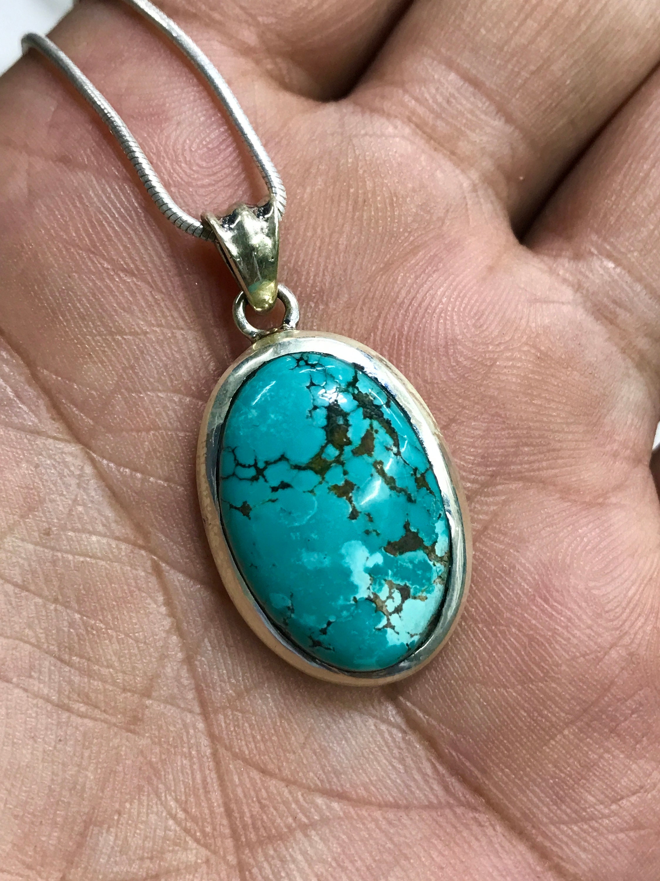 Turquoise Pendant: Sterling Silver Gemstone Necklace (3.5cm) - Etsy