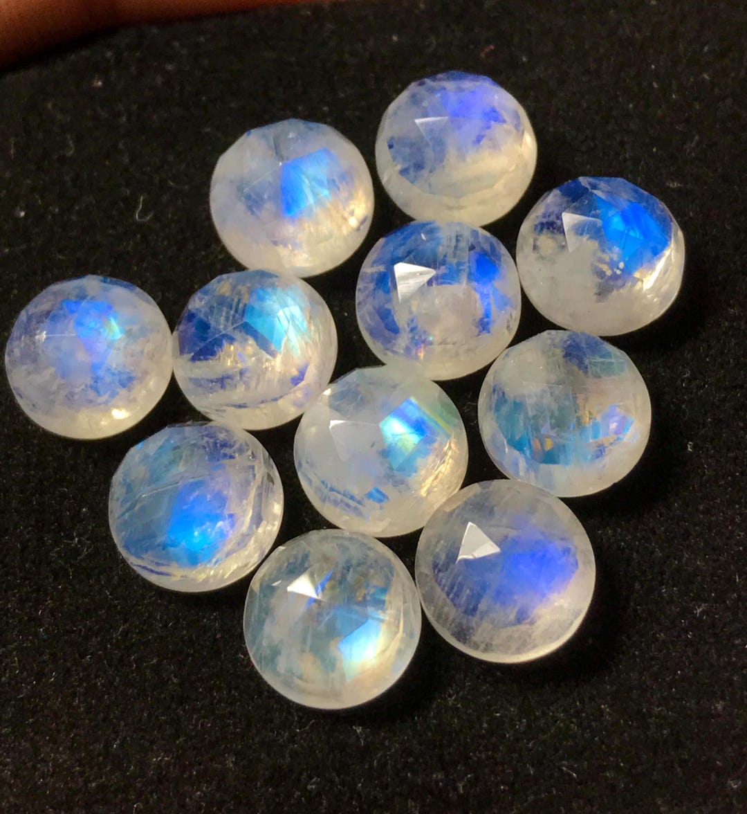 アイ AAA Rainbow Moonstone Cabochons: Rose Cut Gemstones, Blue Flash