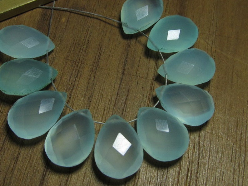 AAAA Faceted Pear Briolett 5 Matching Pair 10x14 mm High Quality Gorgeous AQUA Colour Chalcedony