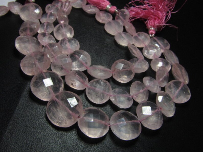 Natural Pink Colour 8 Inches Faceted Coin Shape Briolett Sparkle Huge size 13-14 mm approx Rose Quartz