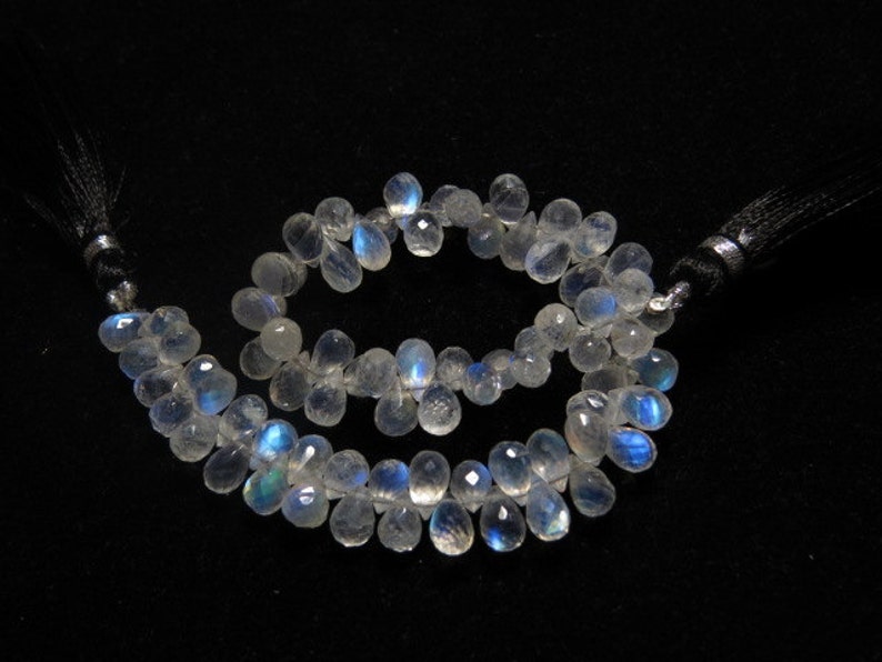 High Quality Micro Faceted Tear Drops Briolettes Gorgeous Blue Flashy Fire sparkle size- 8 Rainbow Moonstone AAAAA 8 Inches mm Long