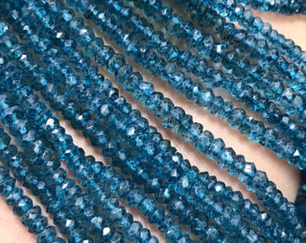 14 pulgadas - AAAA - Alta calidad - Muy fino - Rondelles facetados místicos de topacio azul de Londres - TOPACIO (no cuarzo) - Tamaño aproximado de 3,5 mm