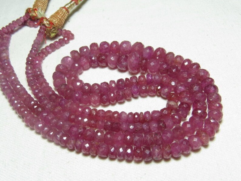 Micro Faceted Rondelle Beads RUBY size 17 Inches Necklace RED Natural Color 309 Ctw So Gorgeous 3-9.5 mm 2 strand