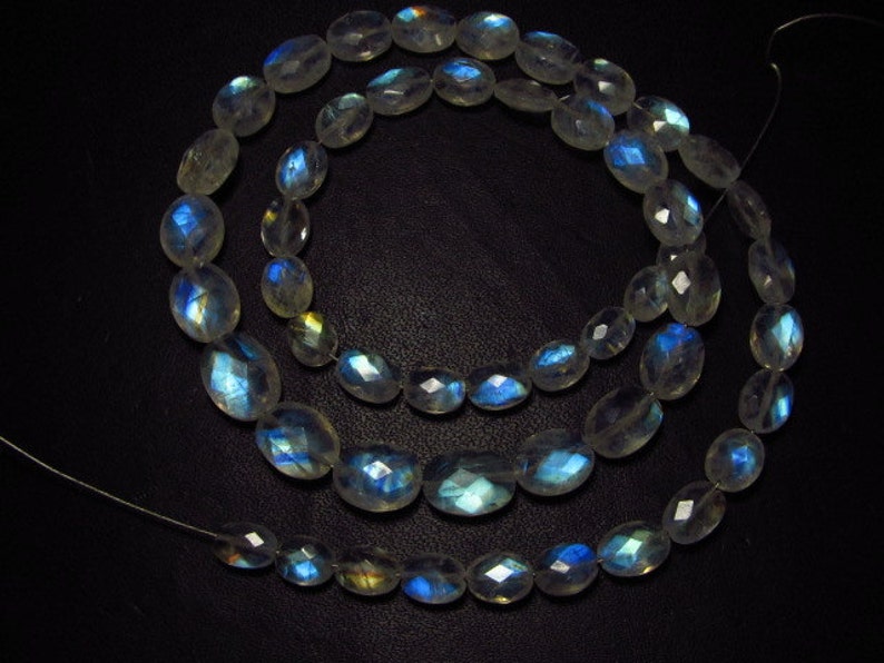 AAAAA High Quality Rainbow MOONSTONE Faceted Oval Briolttes Full Blue Multy strong Fire Sparkle size 5x7 8x11 mm 51 pcs image 1