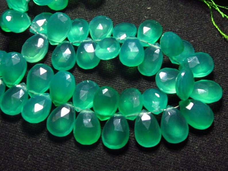 GREEN Onyx 8x11 mm Long Gorgeous Green Colour Faceted Sparkle NEW Arrival 12 strand Matched Pair