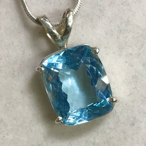 Blue Topaz Pendant: Sterling Silver Necklace, Fine Cut Gemstone