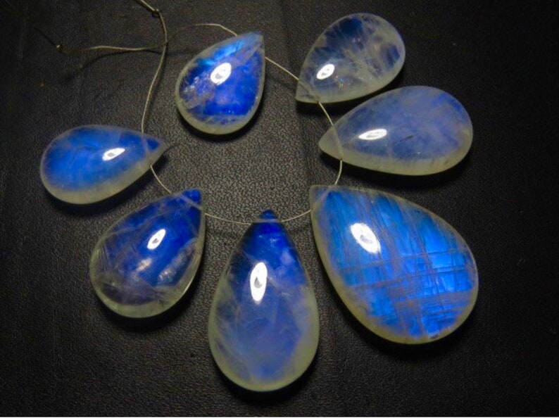 Rainbow MOONSTONE AAAA High Quality So Gorgeous Blue Fire Smooth Polished Pear Briolettes Huge size 13x22 17x32 mm 7 pcs image 2