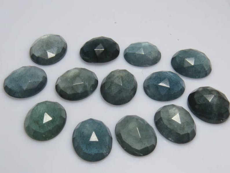 Rose Cut Faceted Oval Shape Cabochon size 10 pcs So Gorgeous High Quality Natural Color MOSS AQUAMARINE 10x12 mm