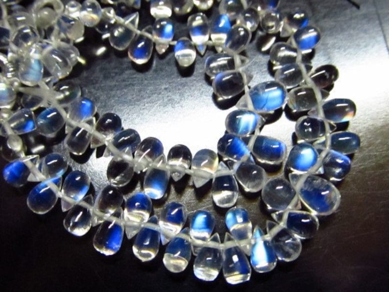 AAAA High Quality Rainbow Moonstone Amazing Clear Smooth Tear Drops Briolett Sizs 3x4 5x7 mm approx 51 pcs image 1