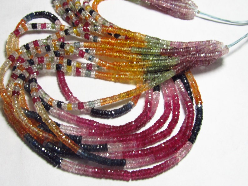 Tope Quality Excellent Sparkle Micro Fine Faceted Tyre shape Beads 8 inches Strand size 3.5-4 mm Natural Multy SAPPHIRE Genuine
