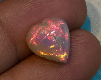 Opal Welo Ethiopian-  Amazing Green Red Mix Fire -AAA - High Quality - Heart Cabochon Size - 11.5x11.5 mm Hight - 8 mm