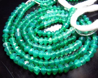 14 inches- super -fine -High quality - so -Gorgeous - Emarald-Green- Colour- GREEN ONYX -shaded  micro faceted -Rondell -beads -size 4 mm