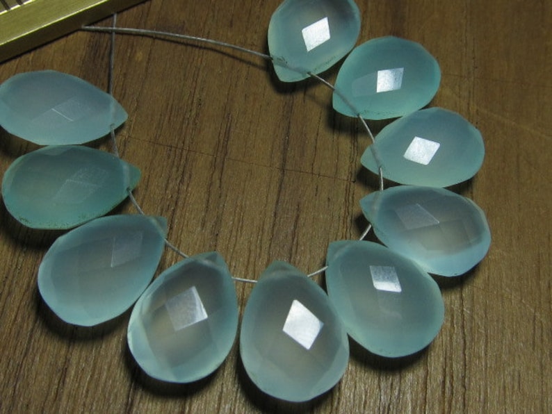 AAAA Faceted Pear Briolett 5 Matching Pair 10x14 mm High Quality Gorgeous AQUA Colour Chalcedony