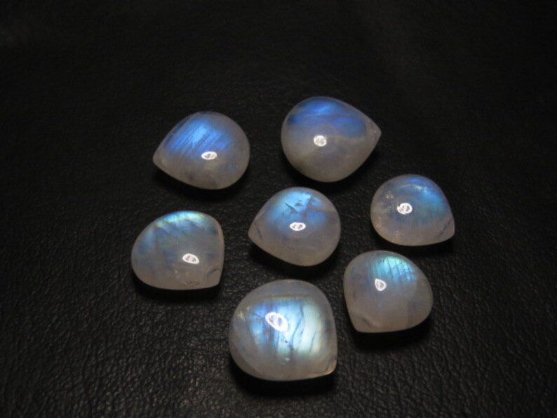 Rainbow Moonstone High Quality Smooth Heart shape Briolett- Gorgeous Blue Fire- size 12-14 mm AAA 7 pcs DRILLED Side By side