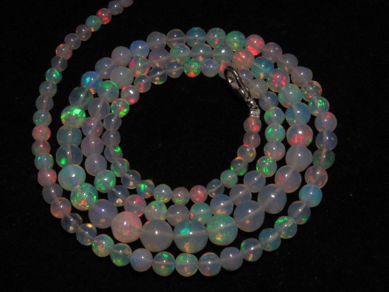 Welo Ethiopian Opal 22 Inches High Quality Smooth Polished Round Ball Beads Full Color Full Flashy Fire size 4 7 mm approx image 3