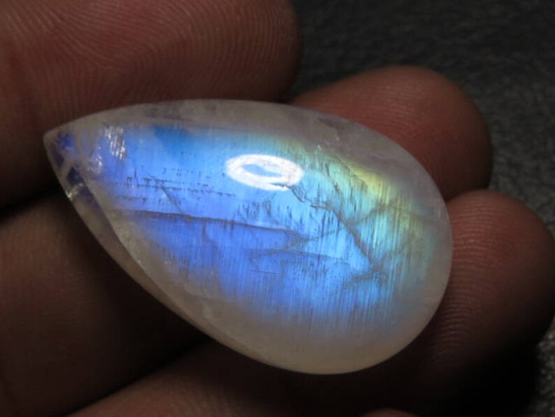18x30 mm Drilled Full Flashy Blue Fire Huge Size AAA High Quality Rainbow Moonstone Smooth Pear Briolett Focal