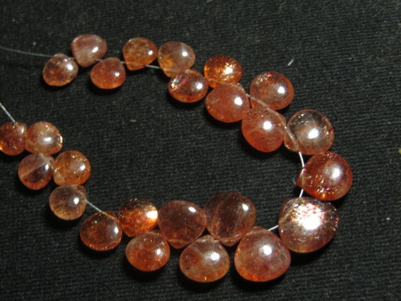 SUNSTONE 25 pcs High Quality So Gorgeous Smooth Polished Heart Shape Briolettes Amazing Strong Full Flash Fire size 7-11 mm AAAA