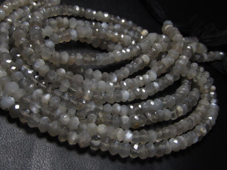 5x14 inches Gorgeous High Quality Grey Moonstone Micro Faceted Rondell Beads Super Sparkle Size 3-4 mm approx