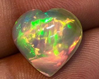 Opal Welo Ethiopian-  Amazing Green Red Mix Fire -AAA - High Quality - Heart Cabochon Size - 13x13 mm Hight - 8.5 mm