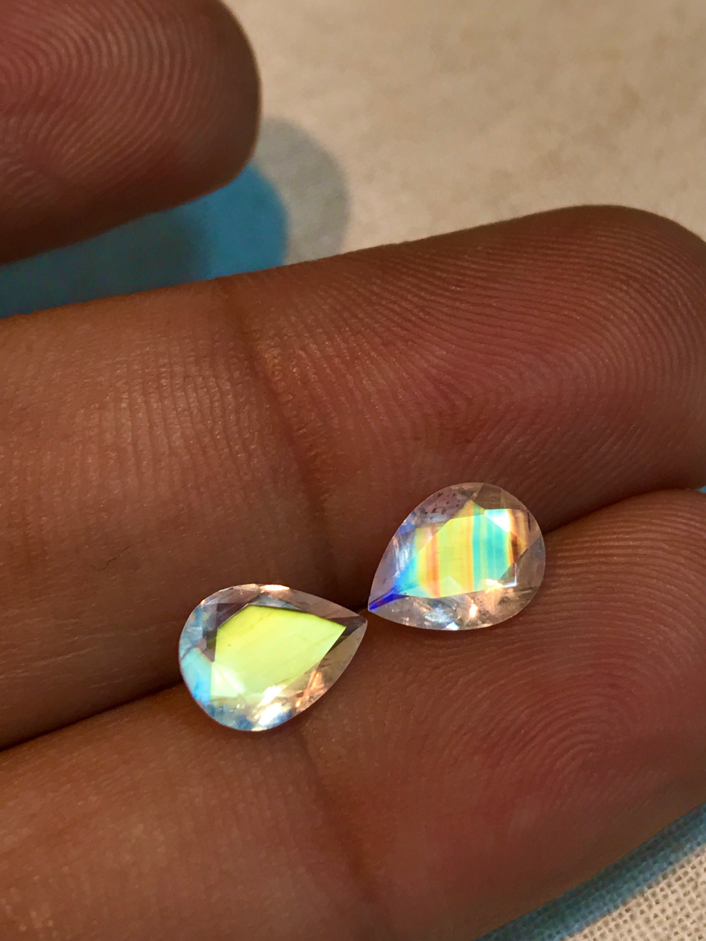AAAAA Rainbow Moonstone Pear Cut Pair: Faceted Gemstones (6x8 Mm 