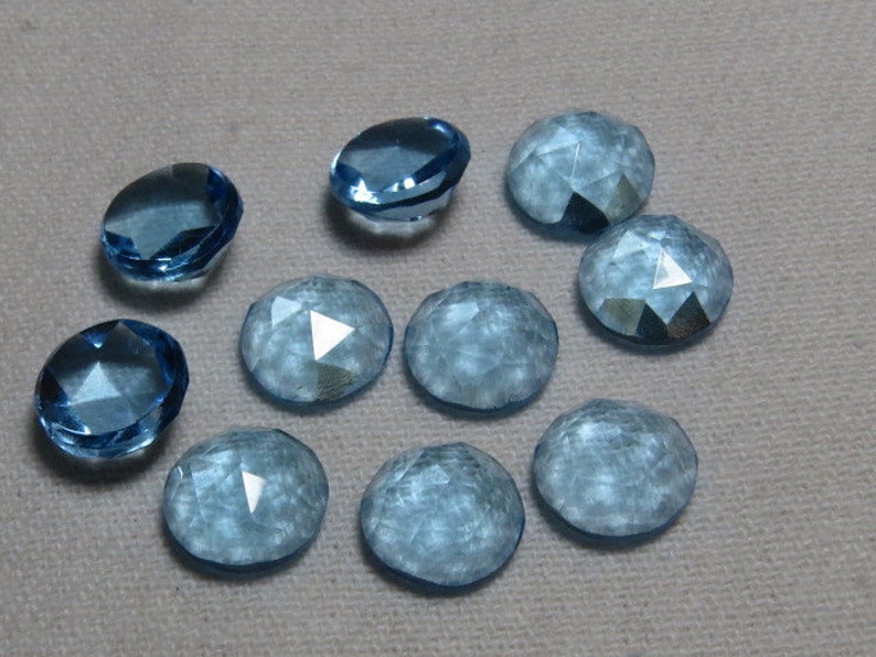 10 pcs Sky Blue Topaz Color QUARTZ Men Made Stone So Gorgeous Nice Color Super Sparkle Rose Cut Cabochon size 8x8 mm