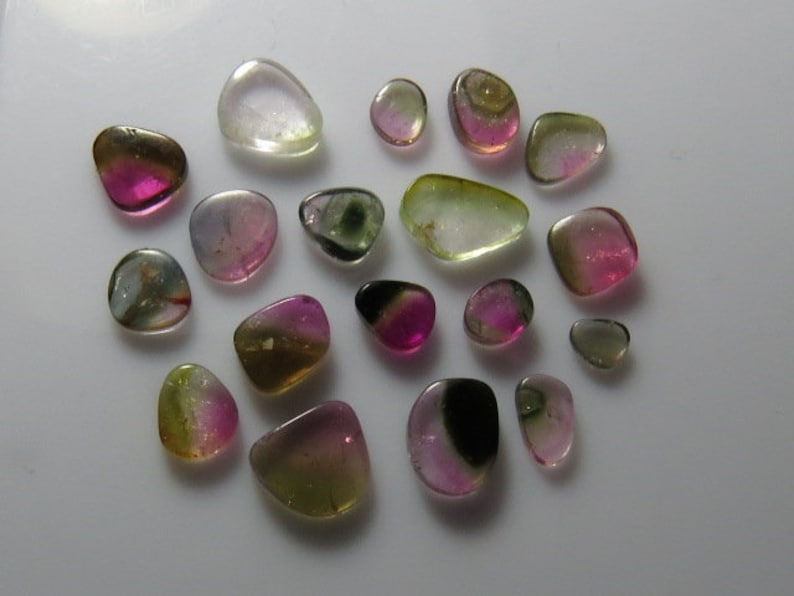 TOURMALINE 18 pcs Bio Color Watermelon Mix Smooth Polished slices 4x5-7x11 mm Natural Color From Brazil -Nice Transparent- size