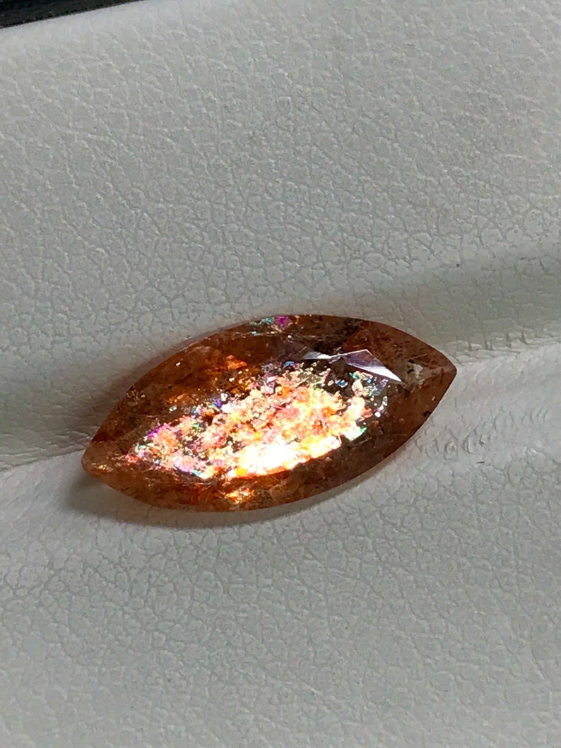 SUNSTONE Truly High Quality Natural Golden Color Full Flash Fire Faceted Fine Cut Stone Huge Size 7.5x15.5 mm Height 4.5 mm image 3