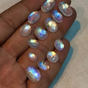 Rainbow Moonstone - AAAA - High Quality So Beautiful Rose cut Cabochon Faceted Sparkle with Rainbow Flash Fire size - 6x8-10x14.5 mm -13 pcs