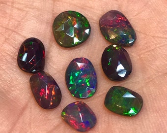 Opal - AAAA+++  welo Ethiopian Opal Natural opal - Black Smoked Opals Fine Cut Rose Cut slices super sparkle - size 6x7 - 7x10 mm - 8 pcs