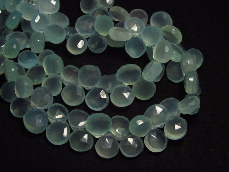 8 Inches briolett huge size heart shape Aqua Chalcedony Faceted Superb - Size -10-11 mm Approx