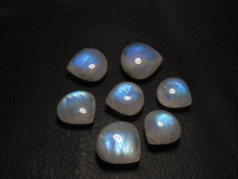 Rainbow Moonstone High Quality Smooth Heart shape Briolett- Gorgeous Blue Fire- size 12-14 mm AAA 7 pcs DRILLED Side By side