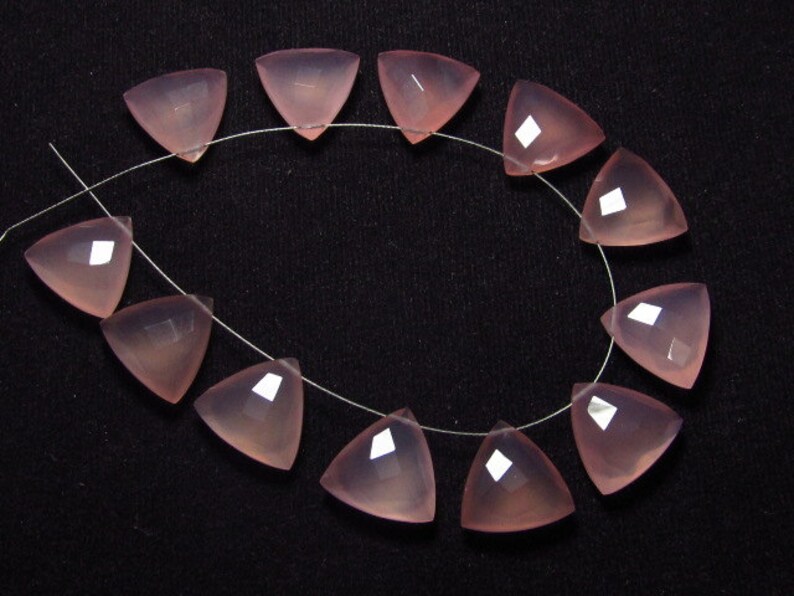 Faceted Trillion Shape Briolett Sparkle 5 Matched Pairs Calibrated size 14x14 mm Gorgeous Pink Rose CHALCEDONY