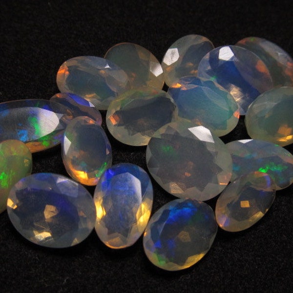 Clearance 31.10 cts - Ethiopian Opal Faceted Oval Cabochon nice fire - huge size - 5x8 - 8x15 mm approx 18pcs