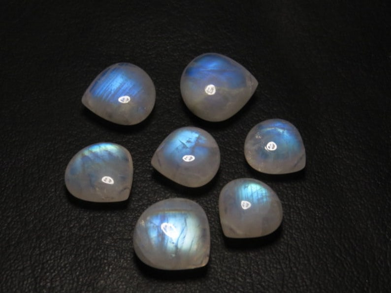 Rainbow Moonstone High Quality Smooth Heart shape Briolett- Gorgeous Blue Fire- size 12-14 mm AAA 7 pcs DRILLED Side By side