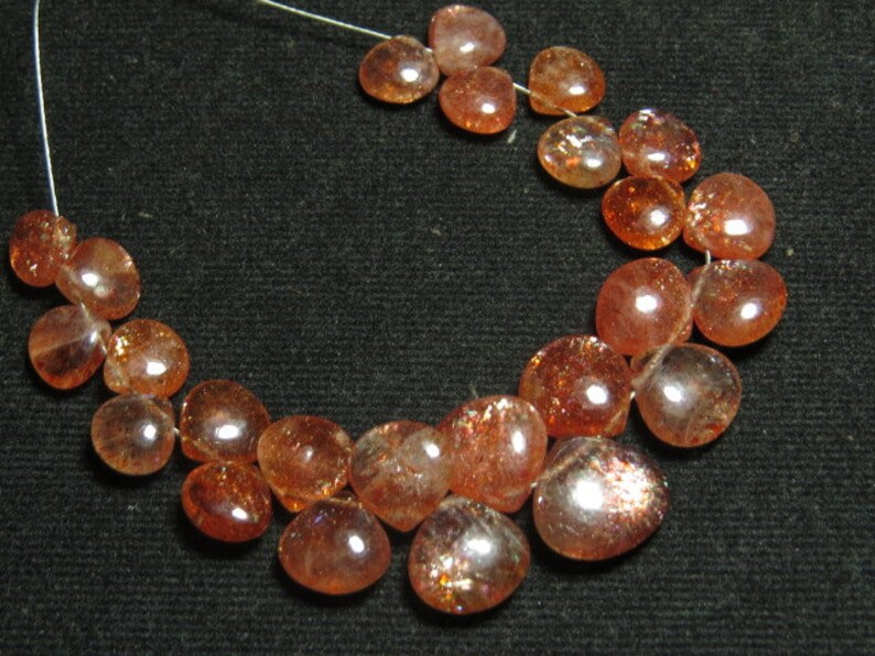 SUNSTONE 25 pcs High Quality So Gorgeous Smooth Polished Heart Shape Briolettes Amazing Strong Full Flash Fire size 7-11 mm AAAA