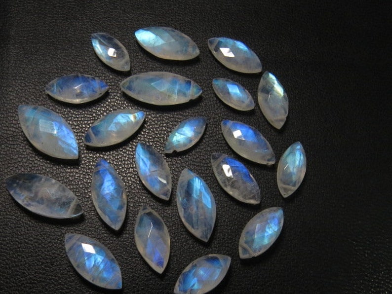 Rainbow Moonstone 21 pcs DRILLED High Quality Amazing Blue Fire Faceted Marquise Briolettes Drilled size AAAA 5x10-6x15 mm