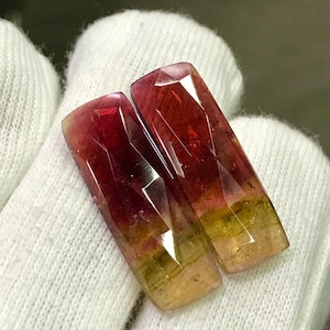 Watermelon Tourmaline Pair – Rose Cut Gemstones, 9x26 mm